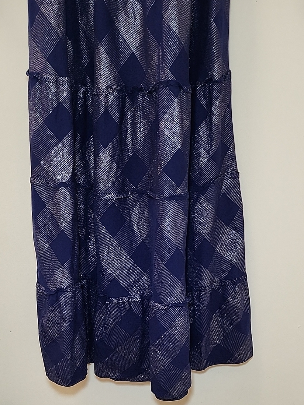 Hill House Home Ellie Nap Dress Navy Blue Ruffle Glitter Silver Check Size Large - Picture 7 of 16